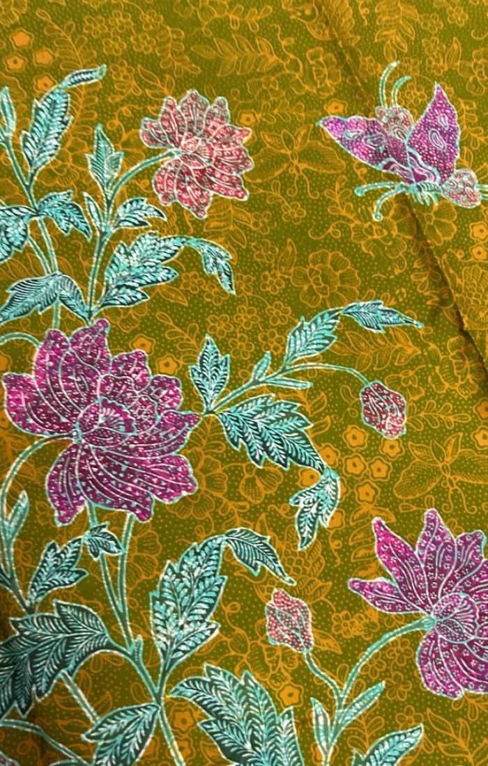 Stalks of Flowers with Butterflies - Olive