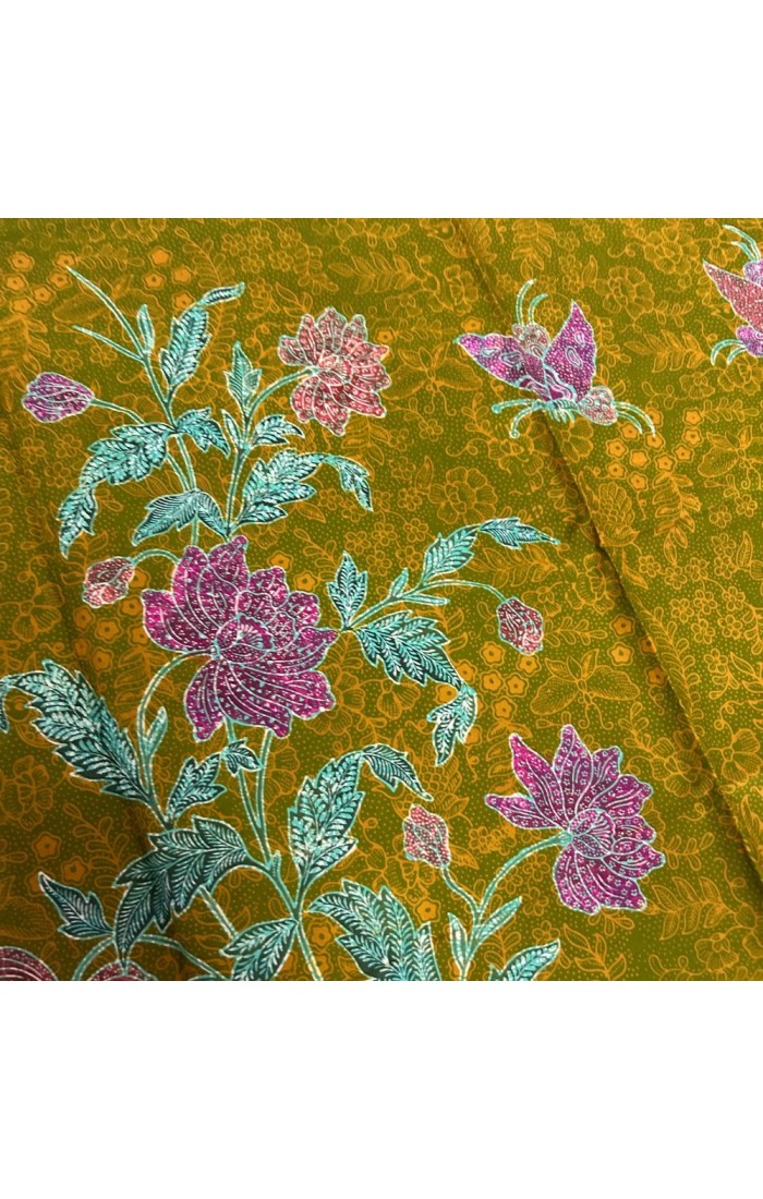 Stalks of Flowers with Butterflies - Olive