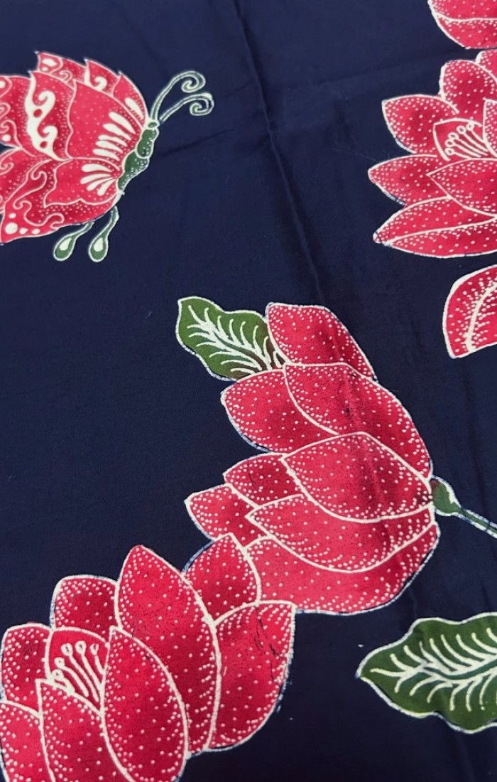 Red Floral Borders with Butterflies - Navy