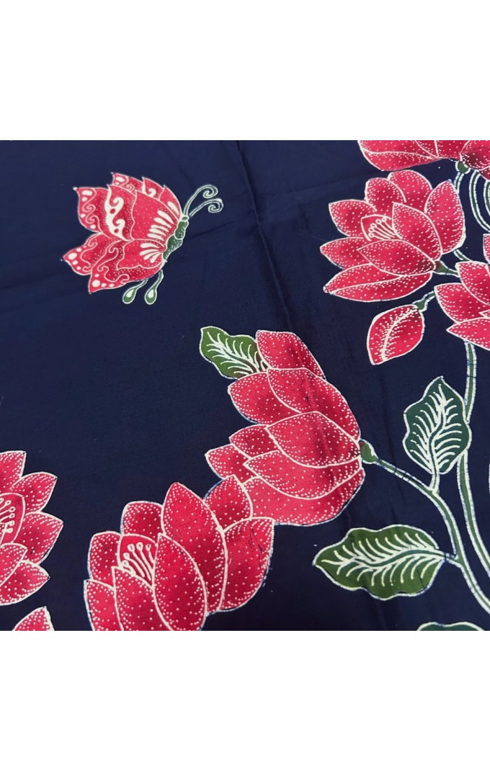 Red Floral Borders with Butterflies - Navy
