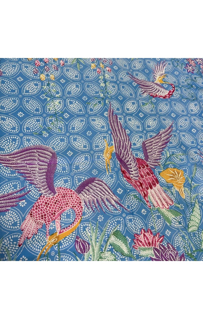 Storks by the Lake with flowers Kawung - Blue